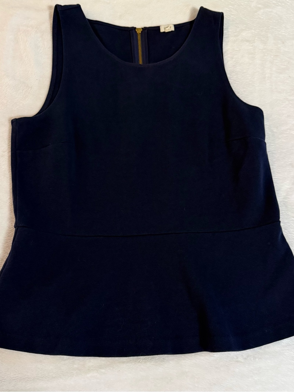 J.Crew Women’s Medium Navy Blue Sleeveless Peplum Top Gold Back Zip Cotton